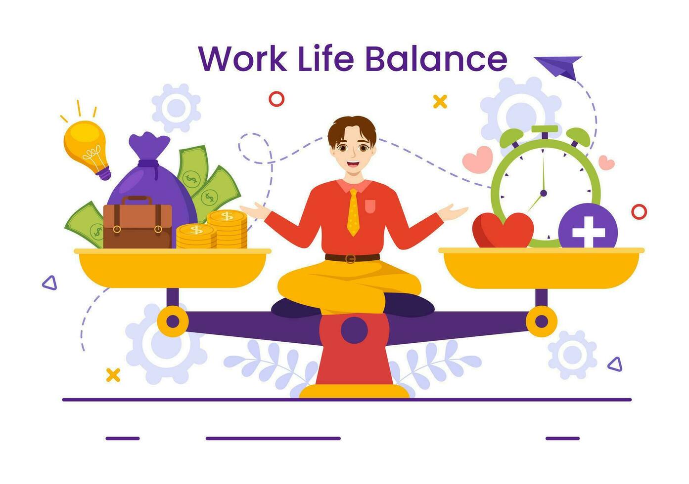 opera vita equilibrio vettore illustrazione di persona equilibratura con lavoro e famiglia o tempo libero attività nel multitasking piatto cartone animato mano disegnato modelli