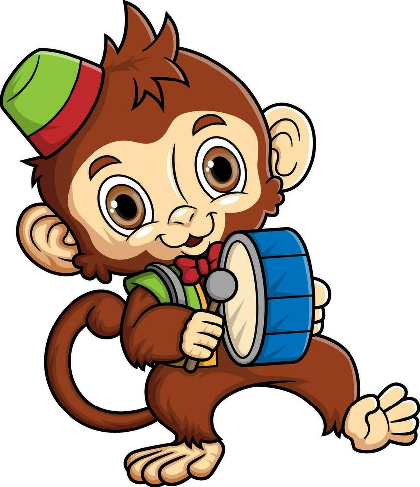 cartone animato carino scimmia circo giocando tamburo vettore