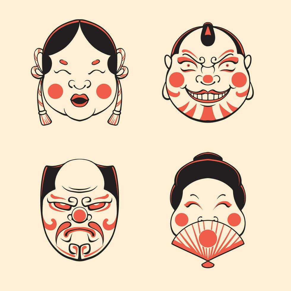 giapponese impostato maschera vettore arte