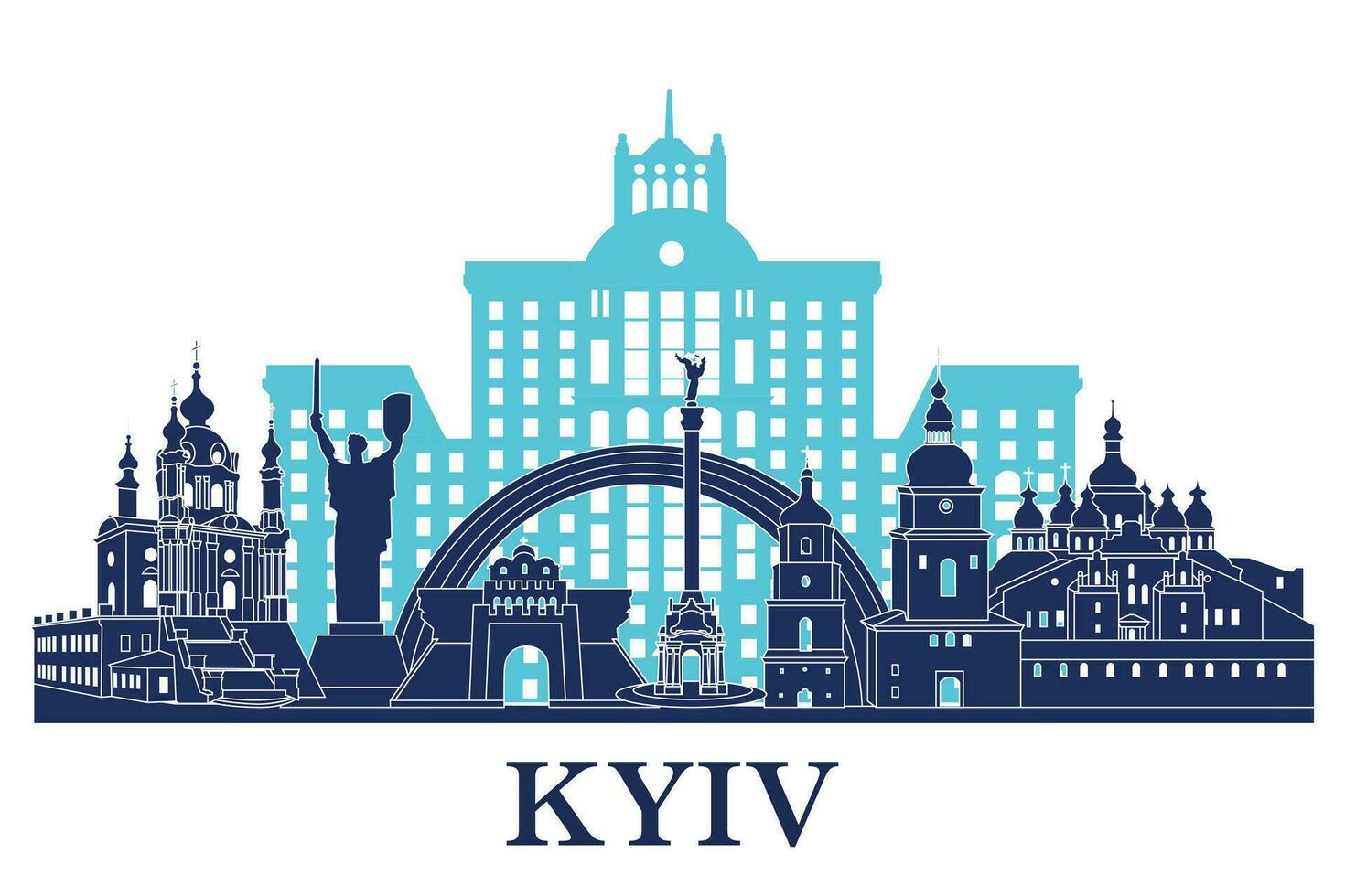 kyiv3kyiv città orizzonte, Ucraina. il maggior parte famoso edifici nel kiev, Ucraina vettore