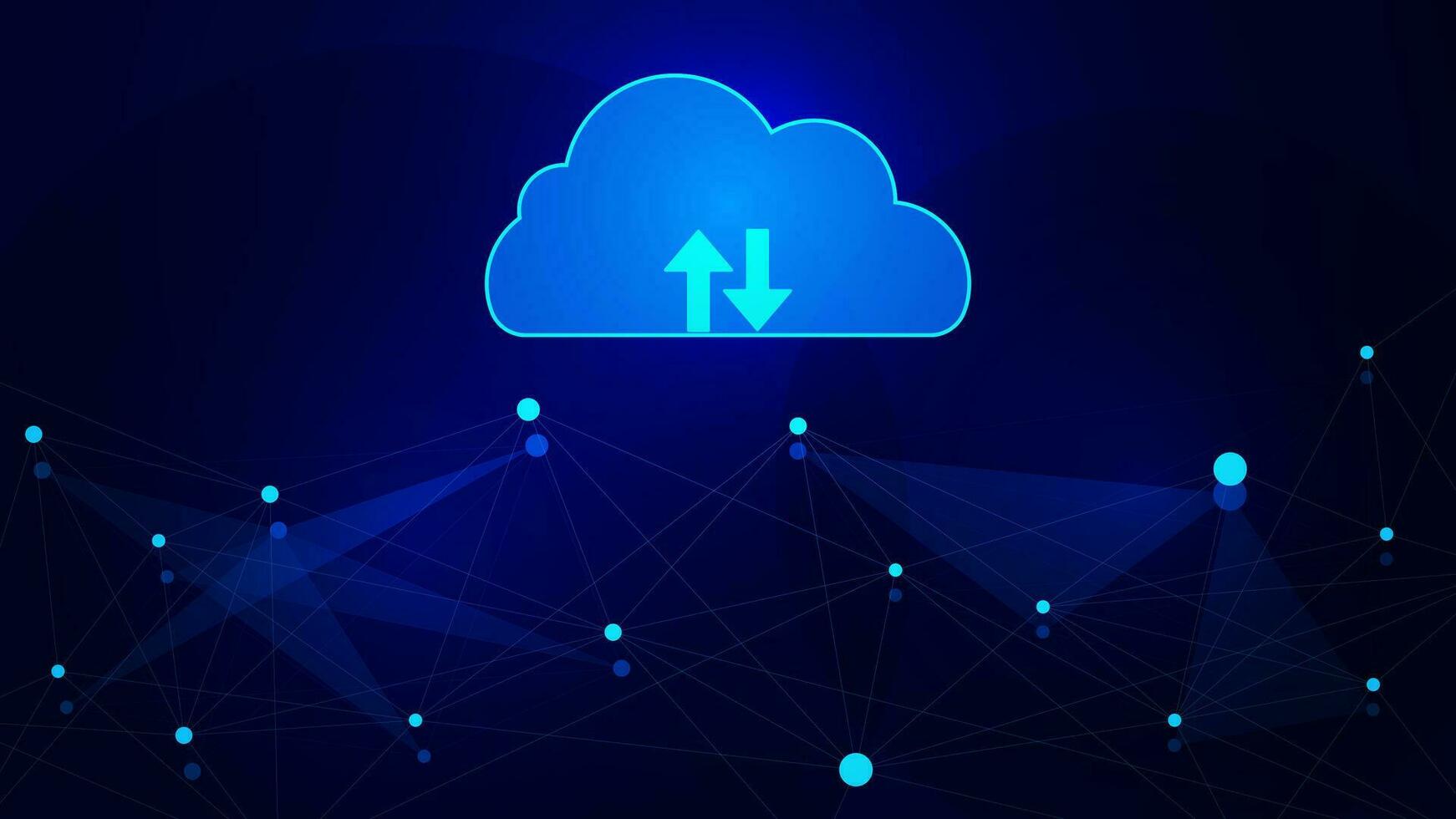 nube calcolo tecnologia o nube connessione concetto con caricare e Scarica. grande dati visualizzazione, digitale comunicazione sfondo. vettore illustrazione.