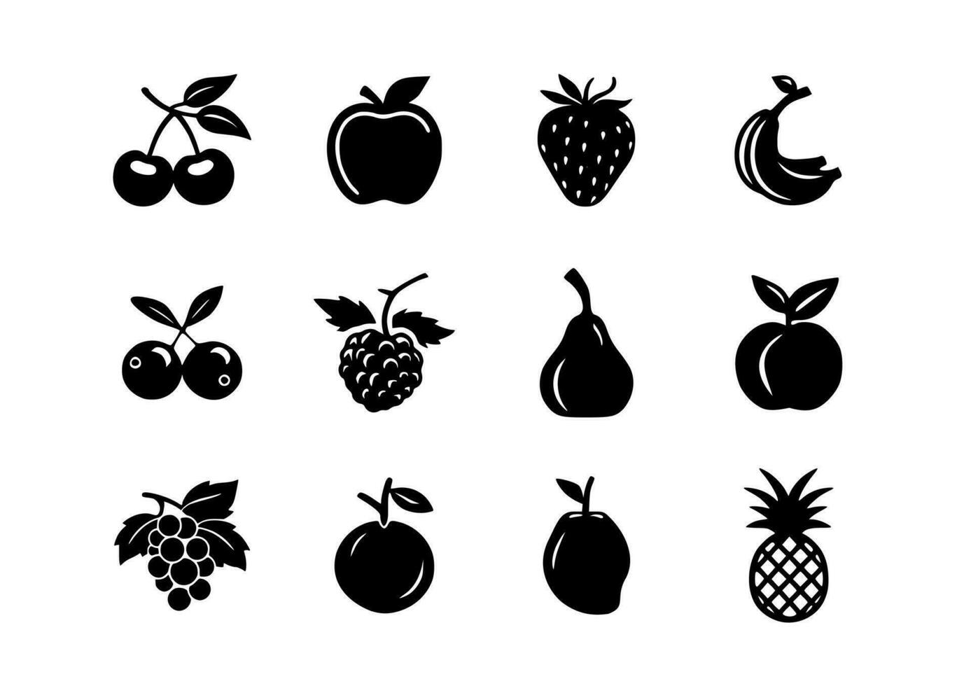 12 nero silhouette frutta icona fascio vettore illustrazione