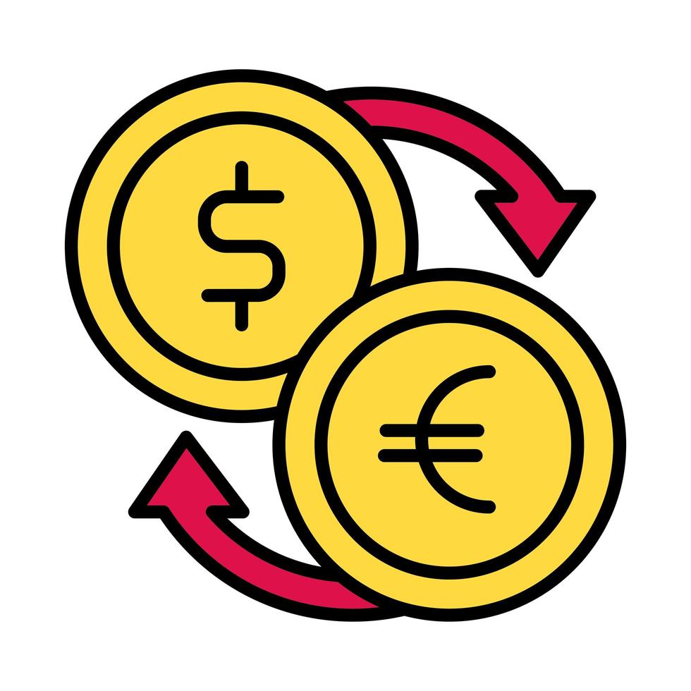 linea di monete in dollari ed euro e stile di riempimento vettore