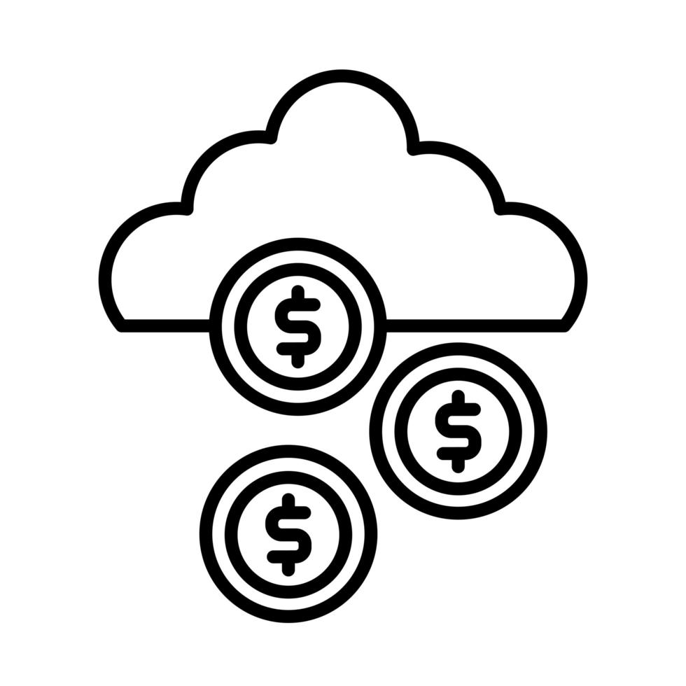 monete denaro dollaro con stile linea cloud computing vettore