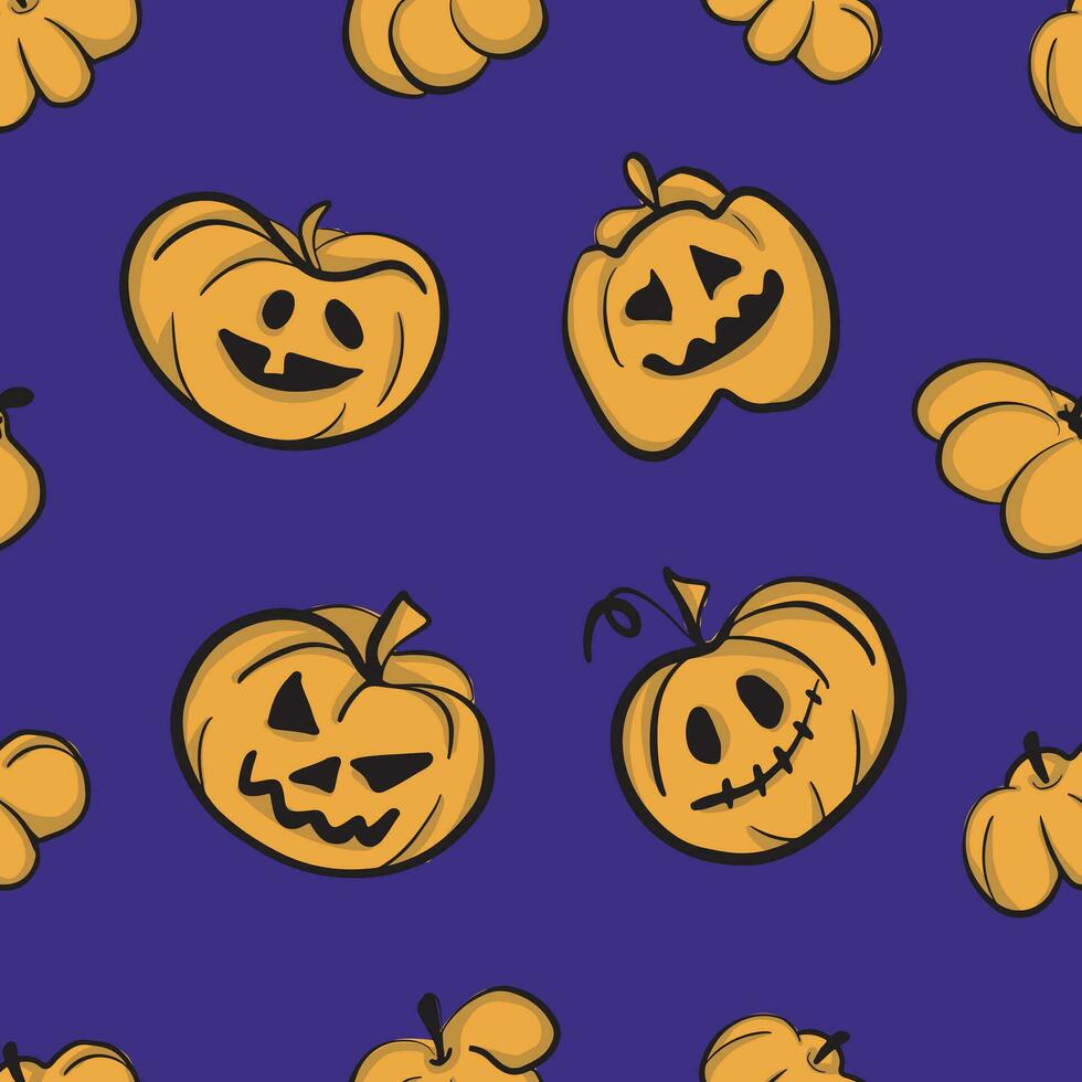 senza soluzione di continuità modello Halloween zucca su viola sfondo.vettore illustrazione. vettore