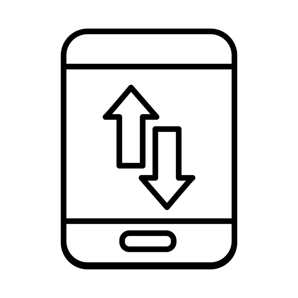 dispositivo smartphone con frecce su e giù in stile linea vettore