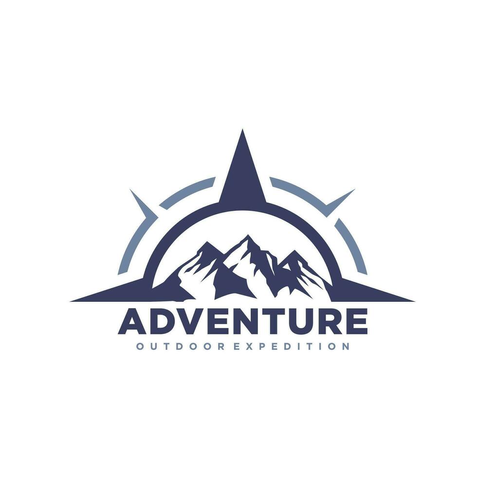 avventura logo con montagna e bussola design vettore illustrazione modello