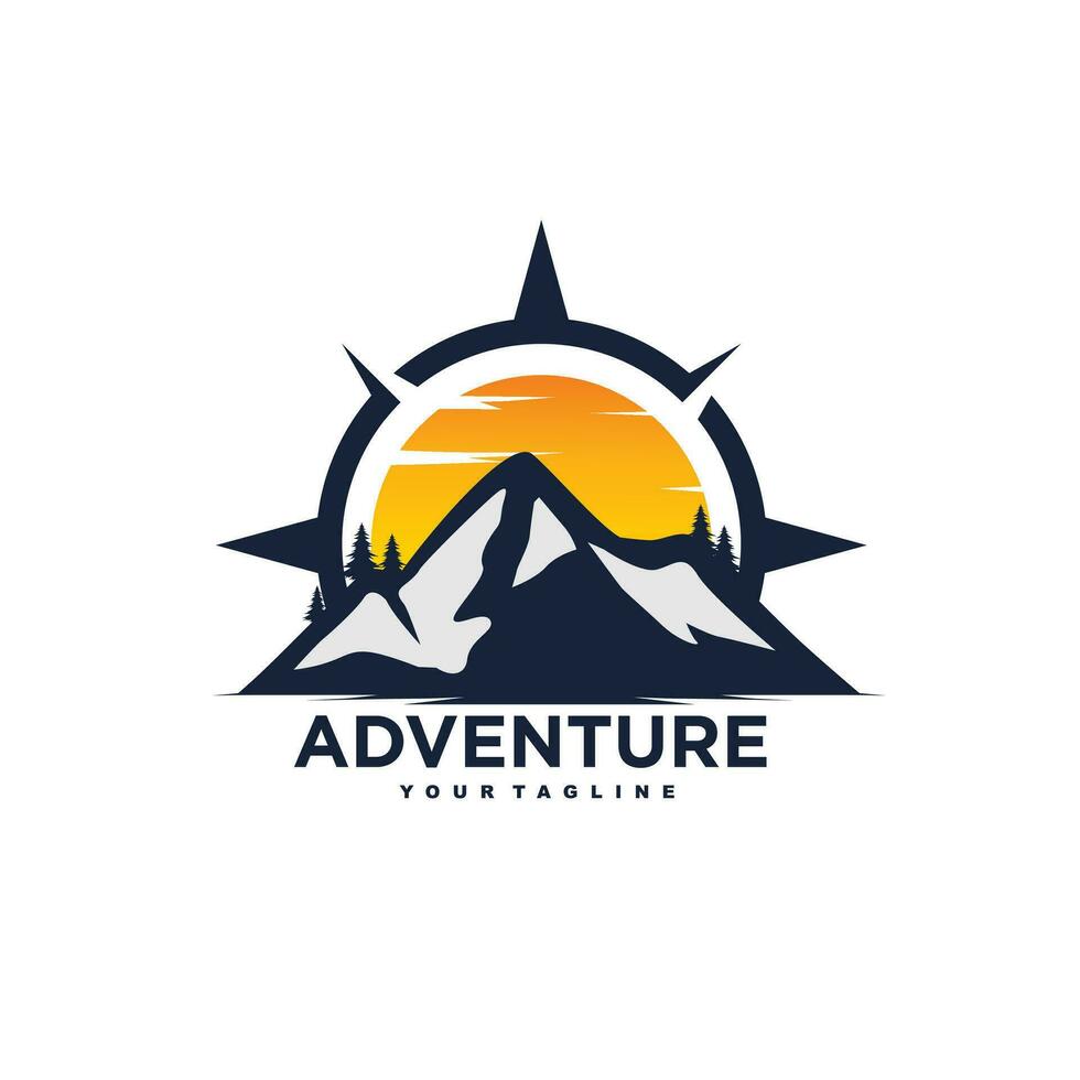 montagna bussola avventura logo disegno, marca identità loghi disegni vettore illustrazione modello
