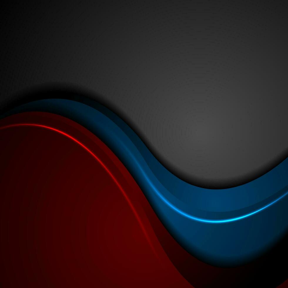 blu e rosso astratto raggiante onde su nero sfondo vettore