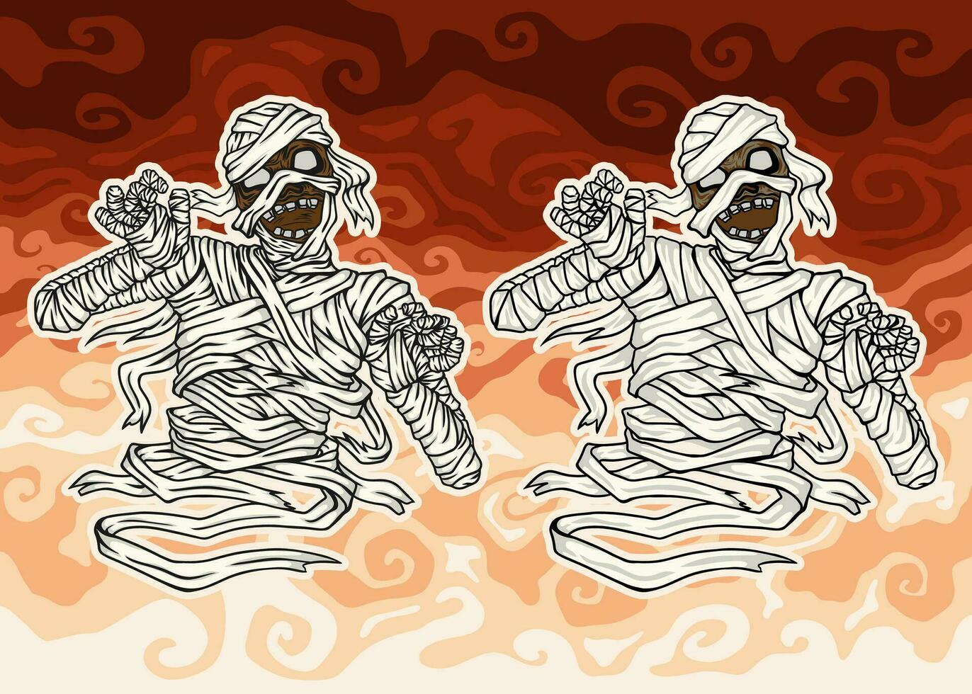 Halloween Due mummie retrò vettore illustrazione