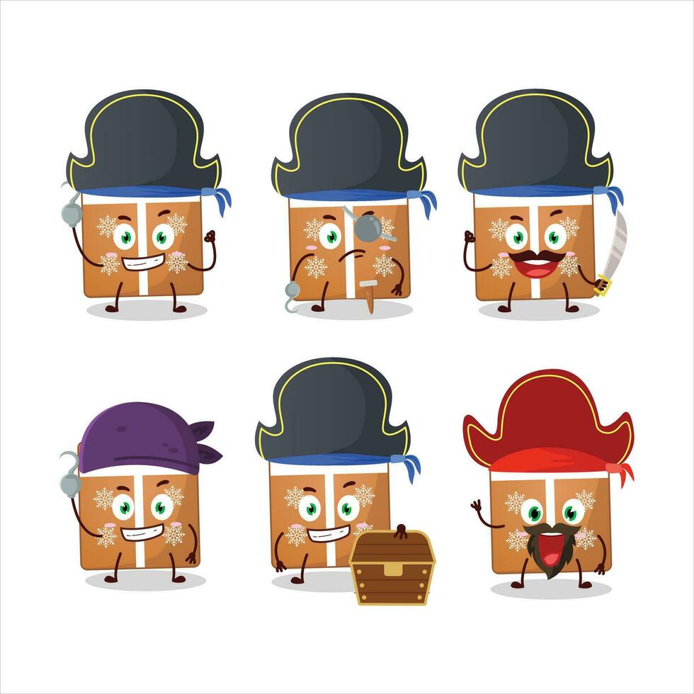 cartone animato personaggio di regalo biscotti con vario pirati emoticon vettore