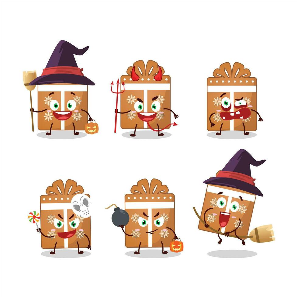 Halloween espressione emoticon con cartone animato personaggio di regalo biscotti vettore