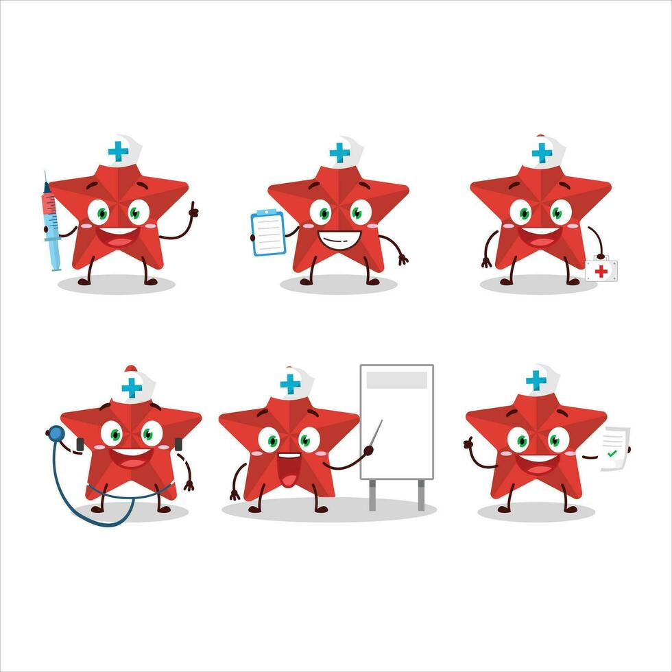 medico professione emoticon con nuovo rosso stelle cartone animato personaggio vettore