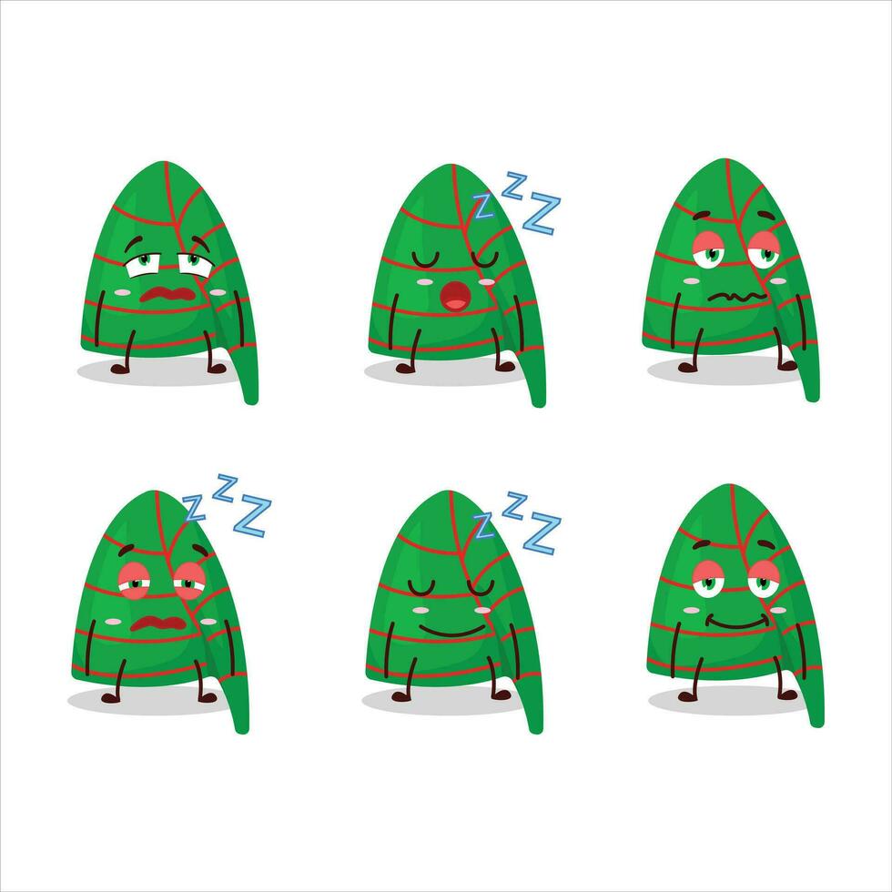 cartone animato personaggio di verde strisce elfo cappello con assonnato espressione vettore