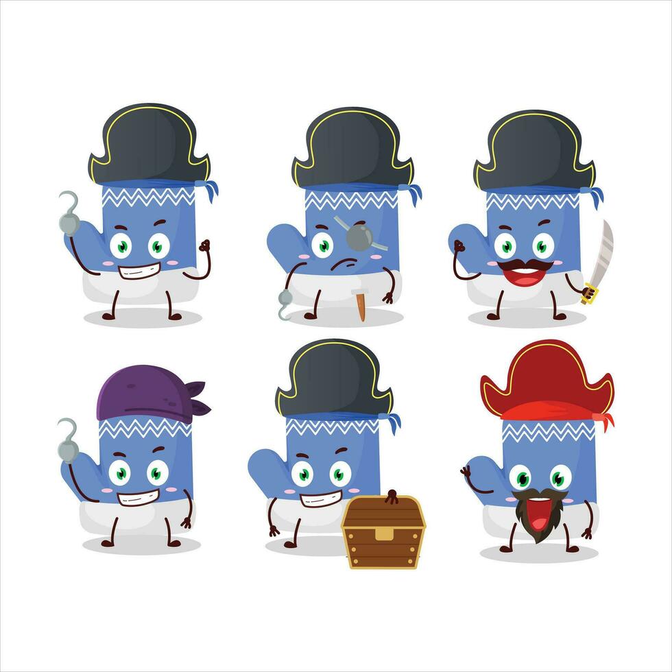 cartone animato personaggio di nuovo blu guanti con vario pirati emoticon vettore