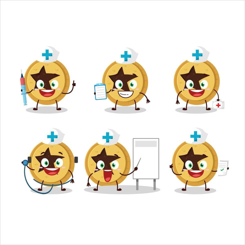 medico professione emoticon con pane stella cartone animato personaggio vettore