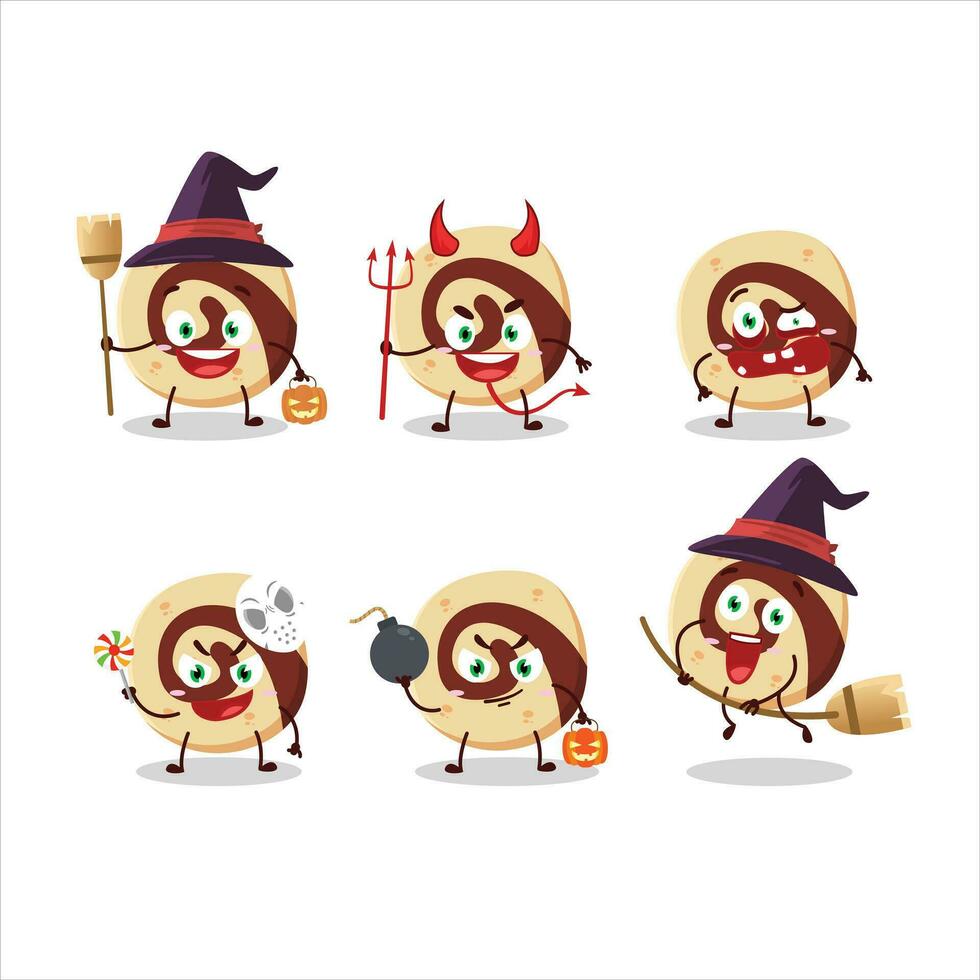 Halloween espressione emoticon con cartone animato personaggio di spirale biscotto vettore