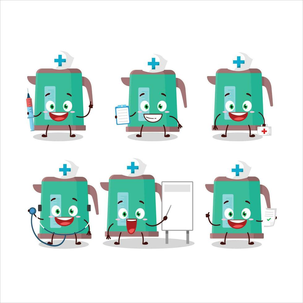 medico professione emoticon con digitale bollitore cartone animato personaggio vettore