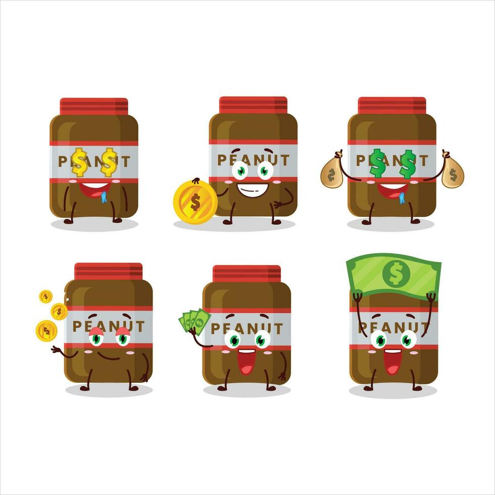 arachide vaso cartone animato personaggio con carino emoticon portare i soldi vettore