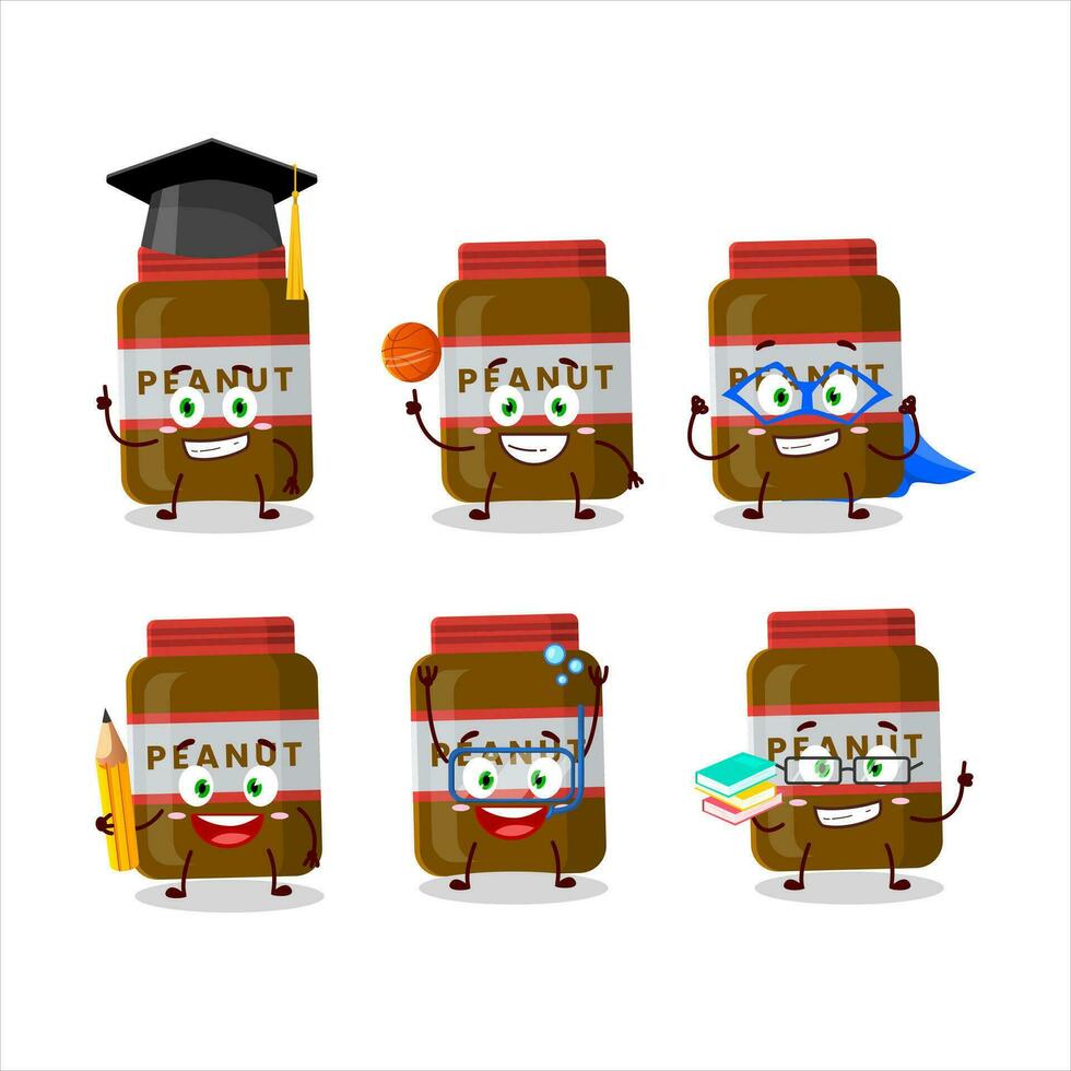 scuola alunno di arachide vaso cartone animato personaggio con vario espressioni vettore