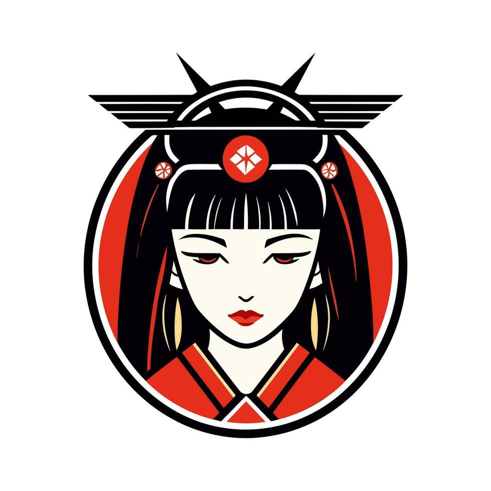 intricatamente mano disegnato giapponese geisha ragazza illustrazione, Perfetto per la creazione di unico e visivamente sbalorditivo logo disegni vettore