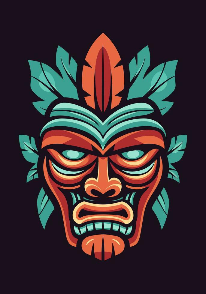 di legno tiki maschera tribale mano disegnato logo design illustrazione vettore