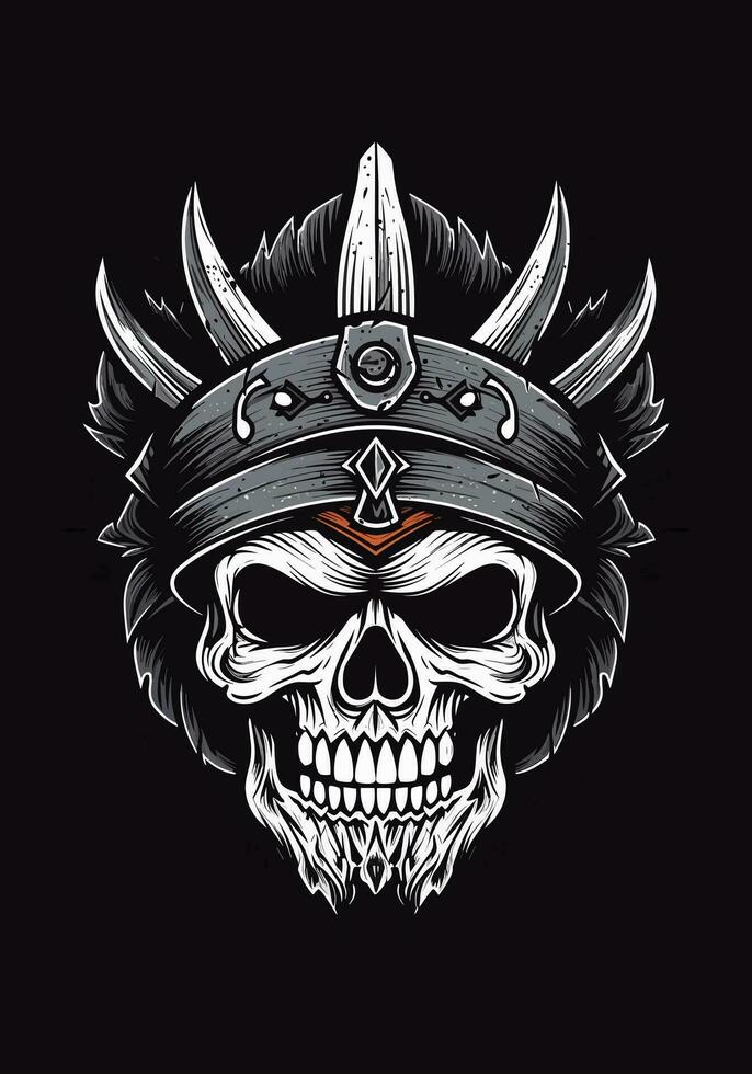 un' feroce cranio guerriero raffigurato nel un' mano disegnato logo design illustrazione. trasporta forza, coraggio, e un' guerriero spirito vettore