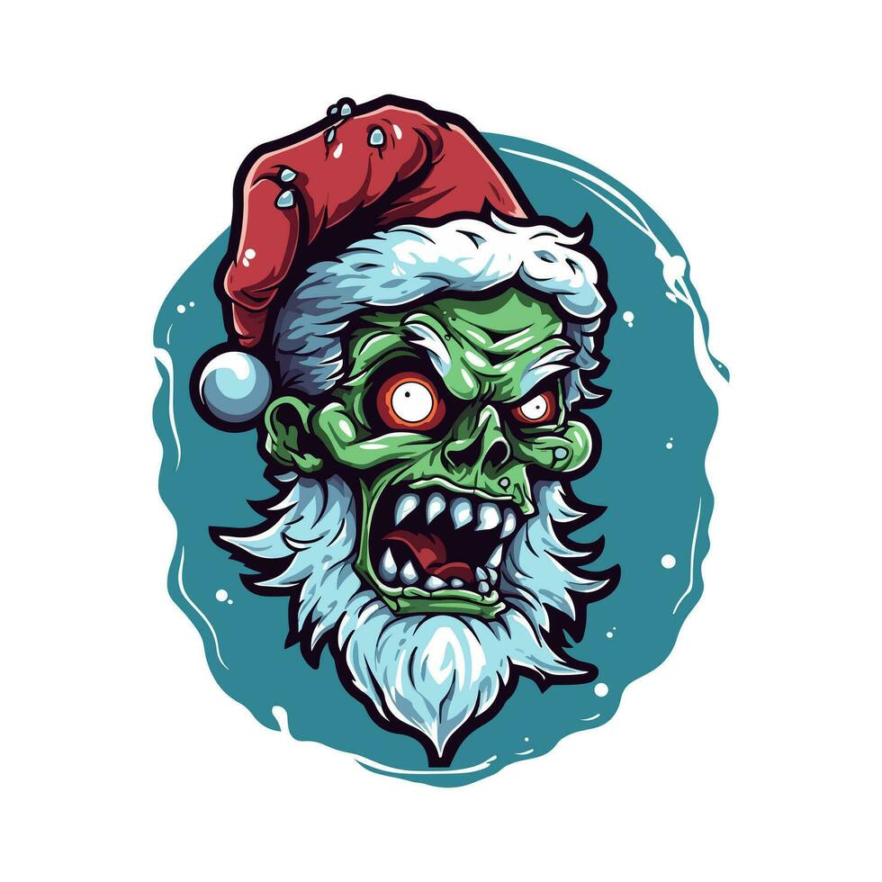Santa zombie mano disegnato logo design illustrazione vettore