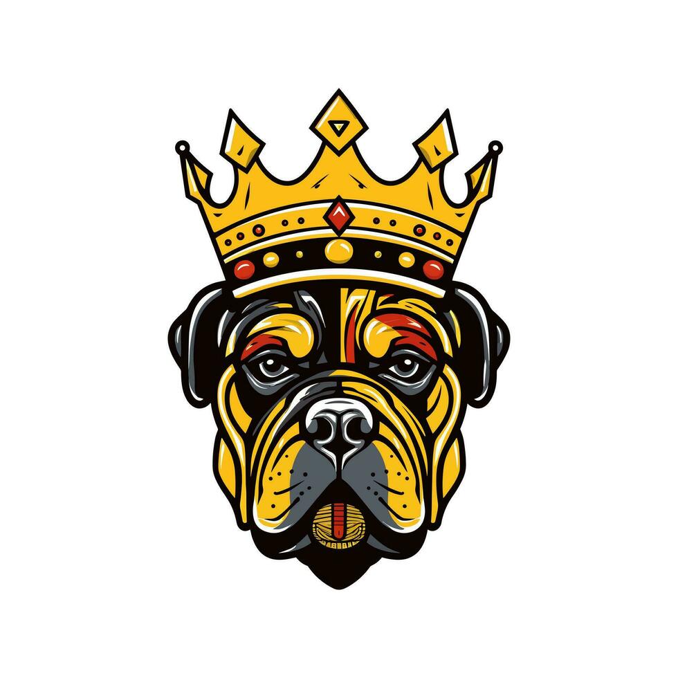 bulldog testa indossare un' corona mano disegnato logo design illustrazione vettore