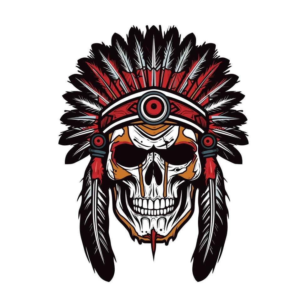 nativo americano indiano cranio testa vettore clip arte illustrazione, che rappresentano il connessione fra vita e Morte, adatto per culturale eventi, musica album copertine, e spirituale