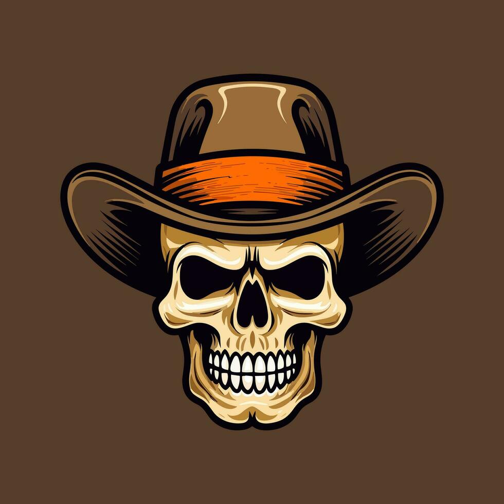 cranio indossare cowboy cappello vettore clip arte illustrazione