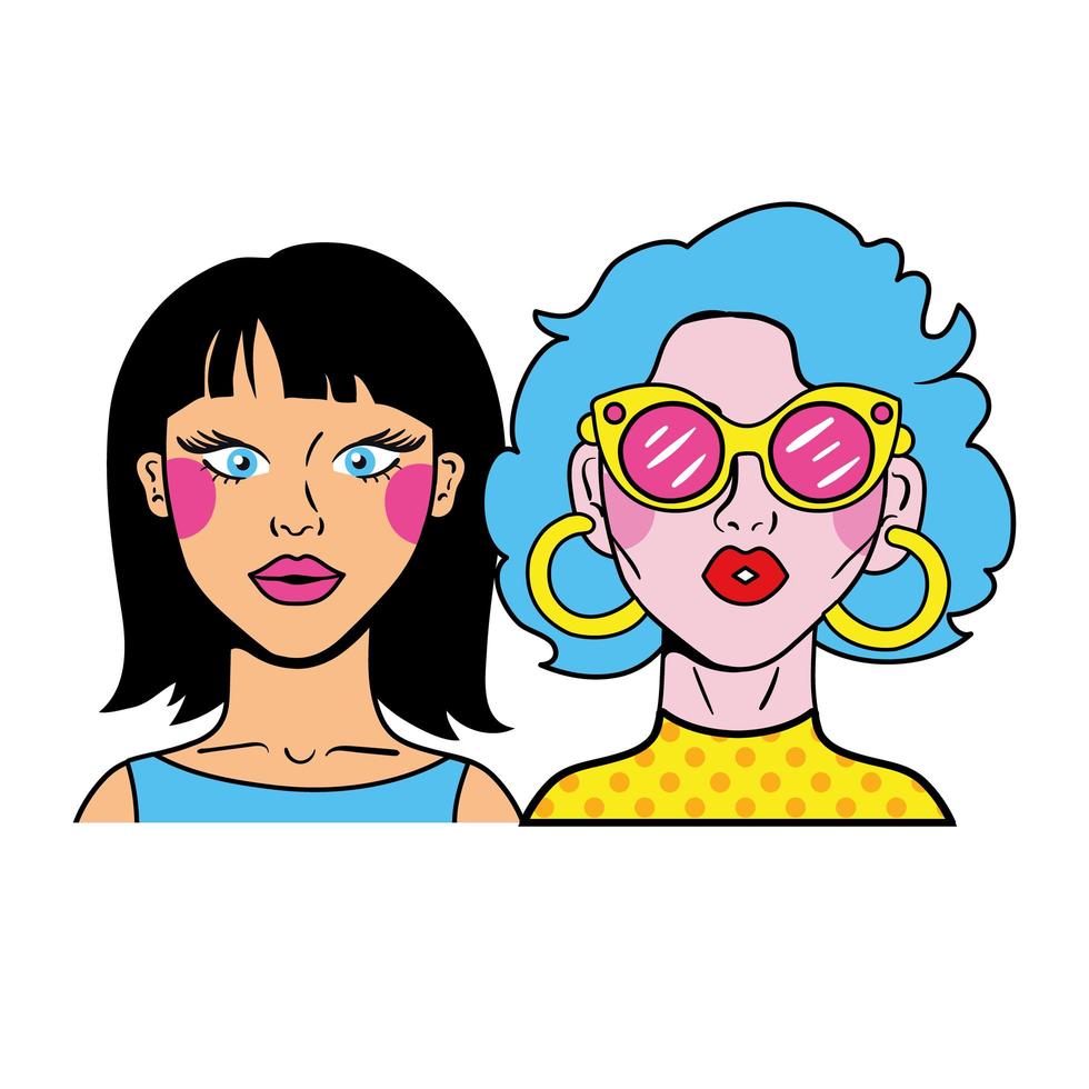 colori dei capelli ragazze coppia moda stile pop art vettore