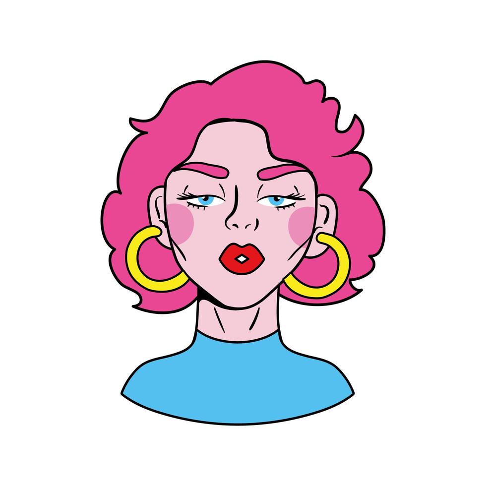 donna con i capelli rosa icona in stile pop art vettore