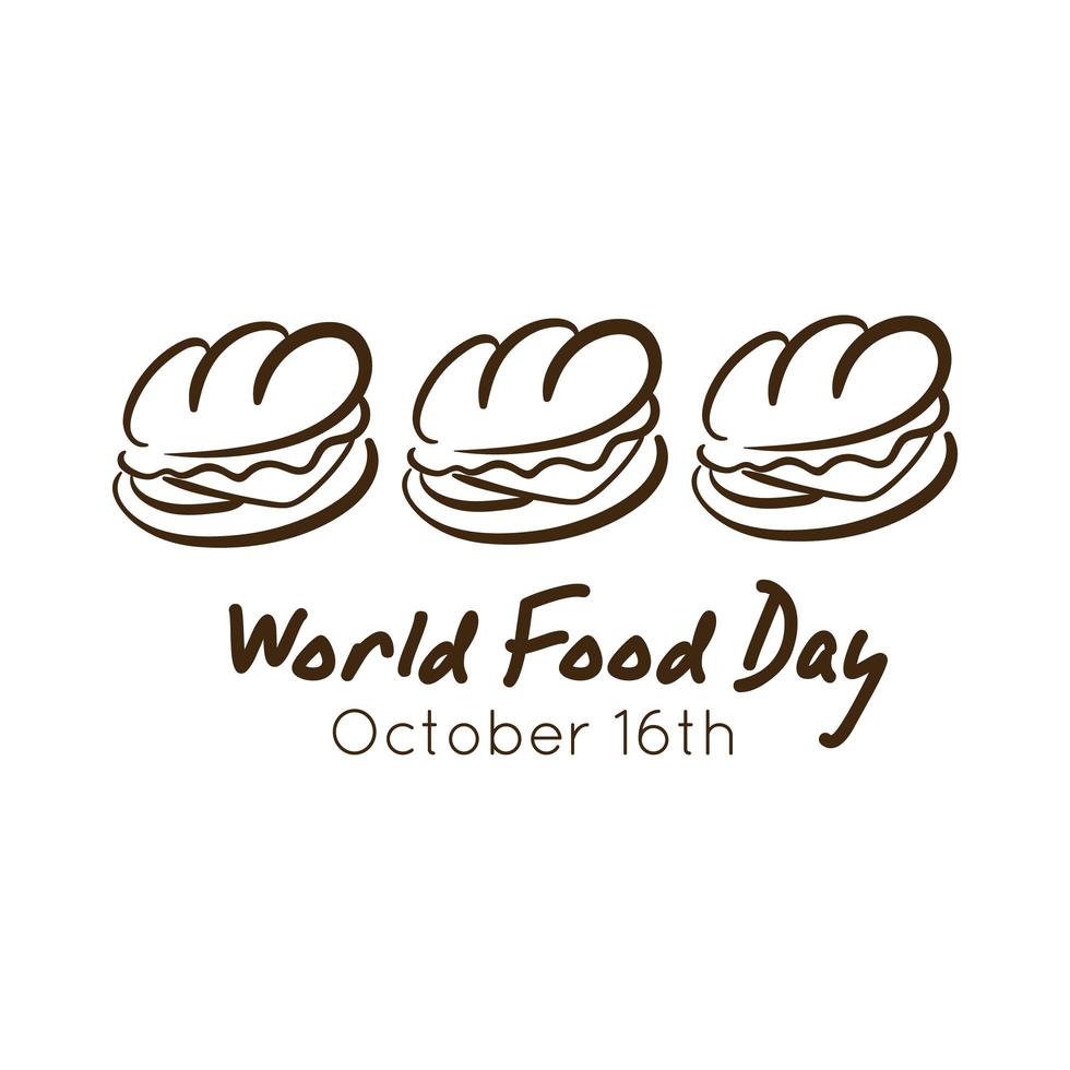 scritte per la celebrazione della giornata mondiale dell'alimentazione con stile linea sandwich vettore