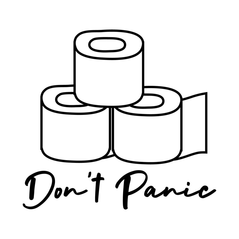 scritte non farti prendere dal panico con lo stile della linea dei rotoli di carta igienica vettore