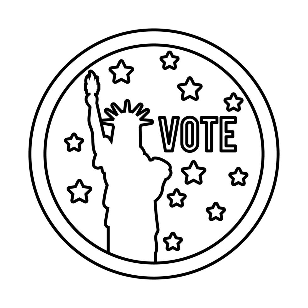 voto parola e statua della libertà icona stile linea elezioni usa vettore