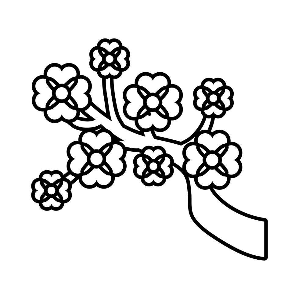ramo di un albero con icona di stile della linea di colore dei fiori vettore