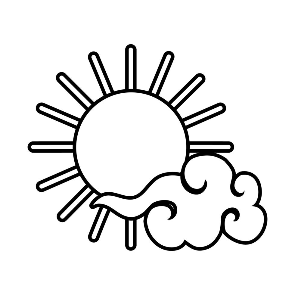 nuvola di metà autunno con icona di stile della linea del cielo del sole vettore