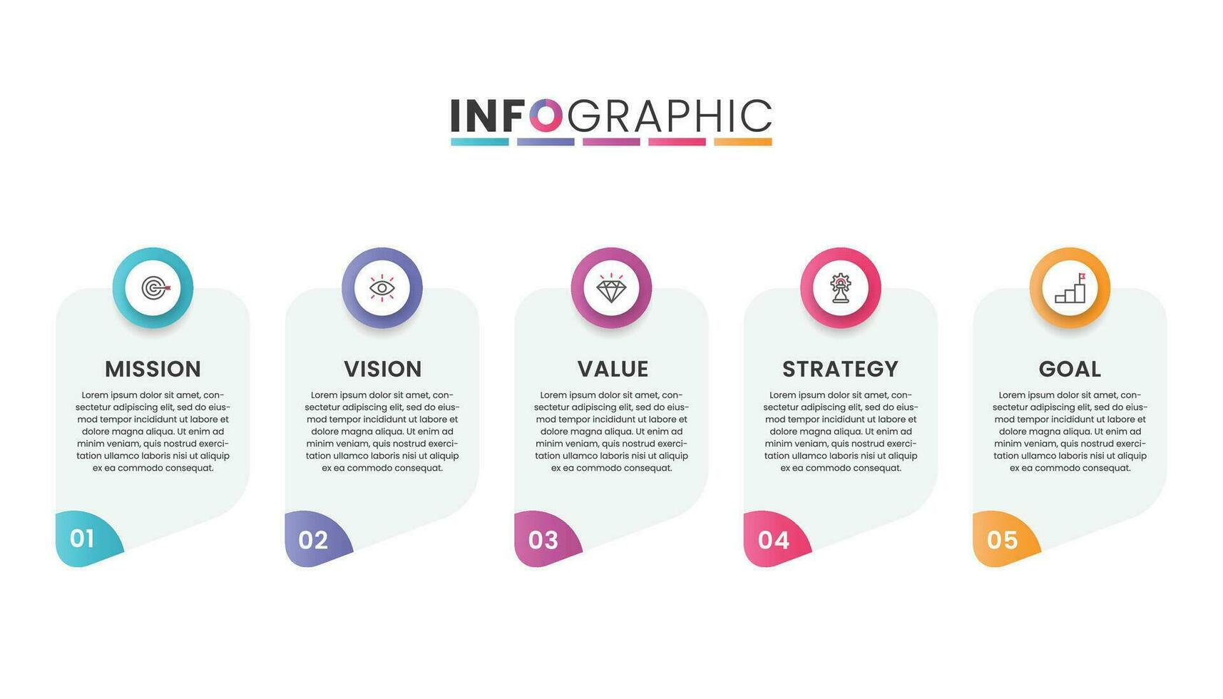 missione, visione, valore, strategia e obbiettivo di azienda. attività commerciale Infografica vettore