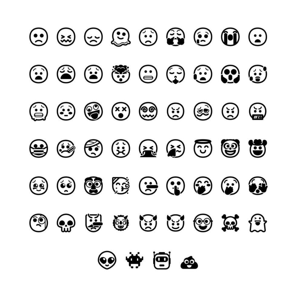 impostato di emoji viso icone. semplice linea arte stile icone pacchetto. vettore