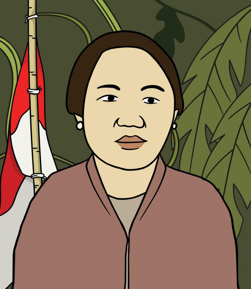 rugiada sartika eroe ritratto illustrazione. contento indonesiano nazionale eroi giorno vettore