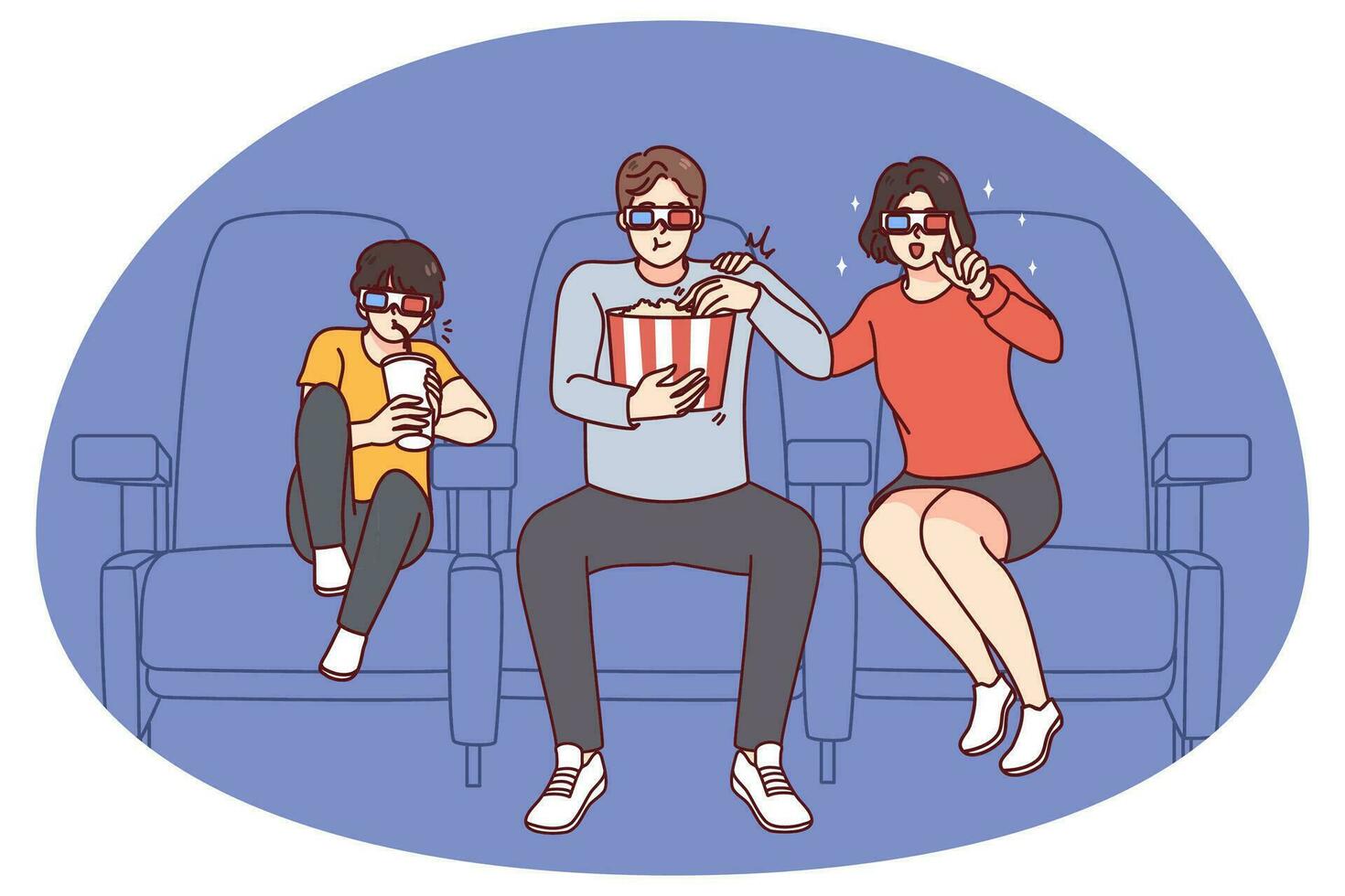 contento famiglia con ragazzo Guardando film nel cinema vettore