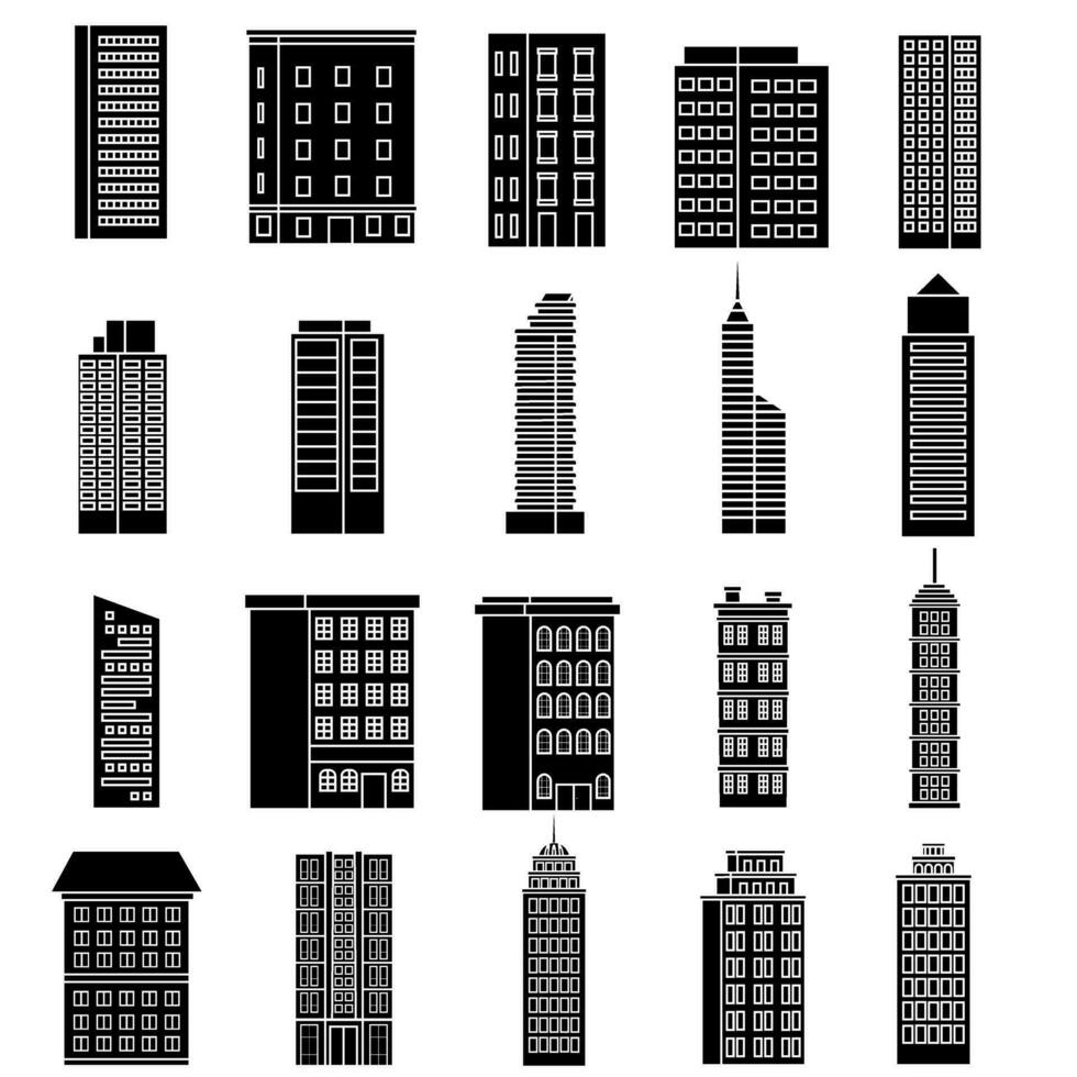 grattacielo icona vettore impostare. edificio illustrazione cartello collezione. grattacielo edificio simbolo. architettura logo.