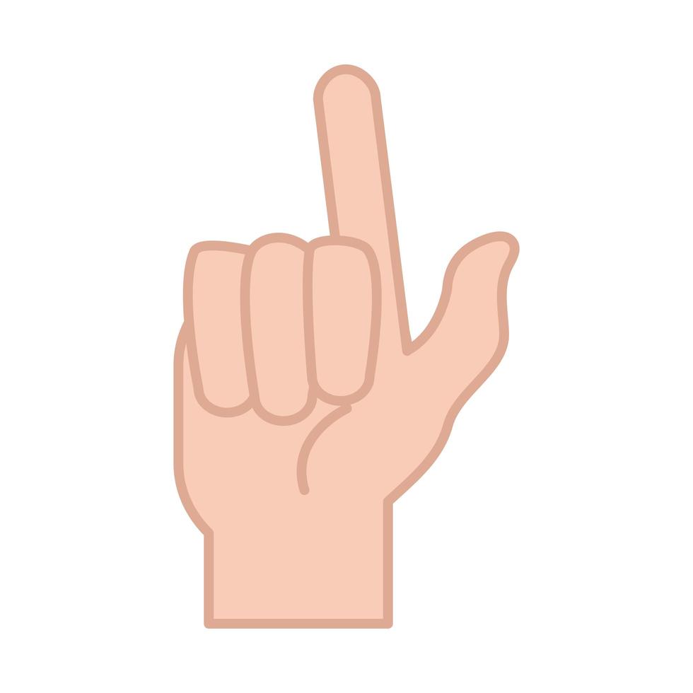 linguaggio dei segni gesto della mano che indica l linea della lettera e icona di riempimento vettore