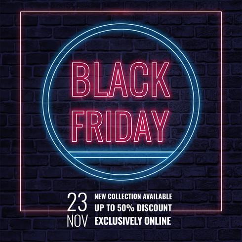 Insegna al neon di vendita di Black Friday di vettore