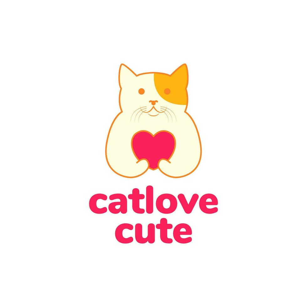 animale animali domestici gatto abbraccio amore cuore portafortuna cartone animato carino logo design vettore