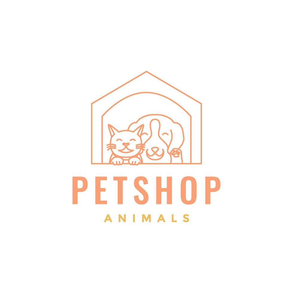 animale animali domestici cane gatto casa contento portafortuna cartone animato linea arte logo design vettore