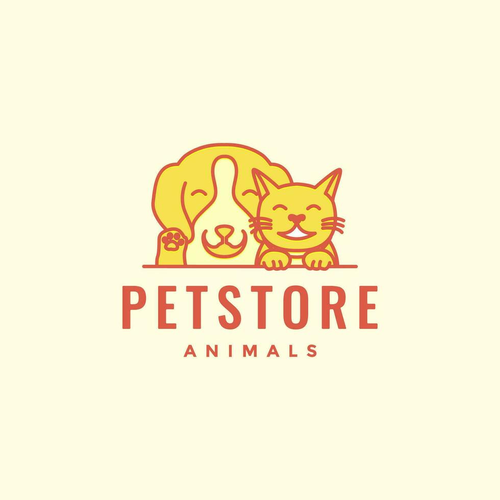 animale animali domestici gatto e cane beagle portafortuna cartone animato carino Sorridi logo design vettore