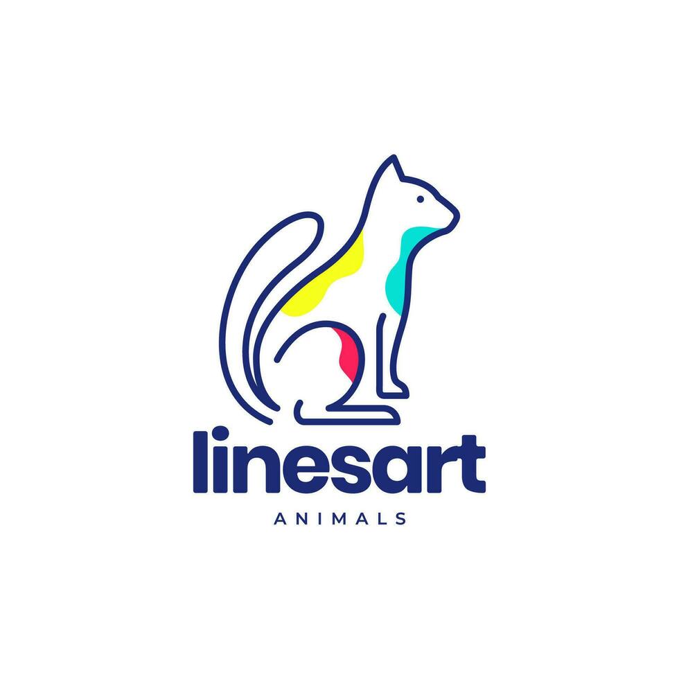 gatto gattino animali domestici linea arte colorato astratto moderno minimalista portafortuna logo vettore icona illustrazione