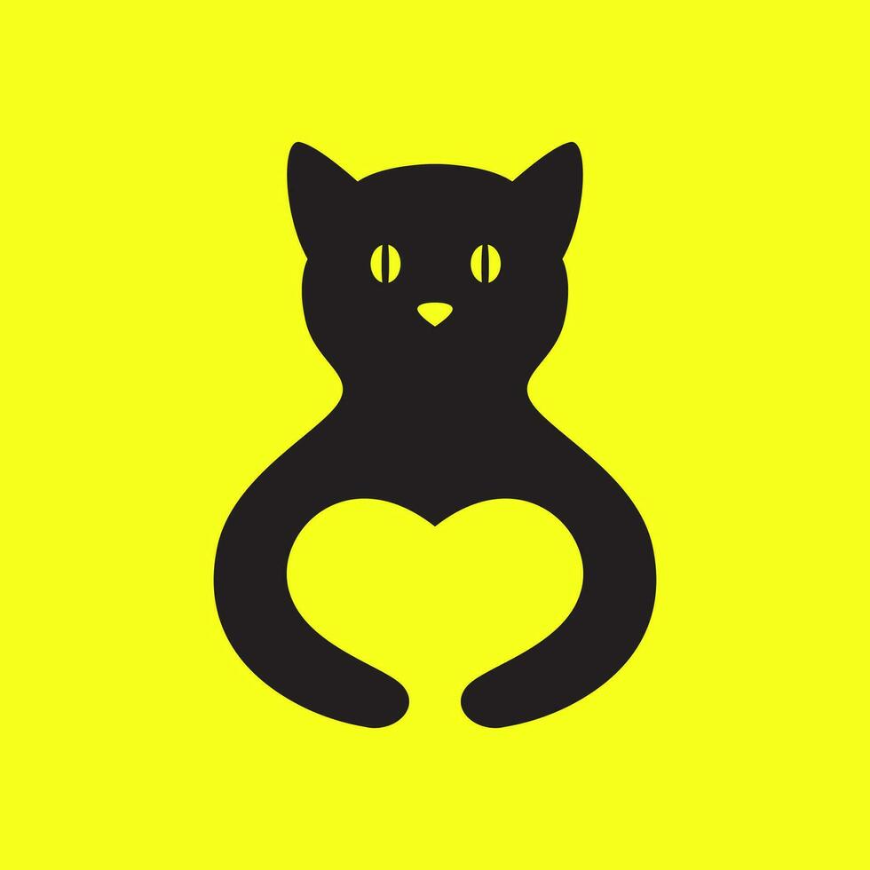 gatto nero abbraccio amore cuore moderno minimo portafortuna semplice logo vettore icona illustrazione